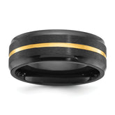 Black Zirconium Brushed and Polished Yellow IP-plated 8mm Band